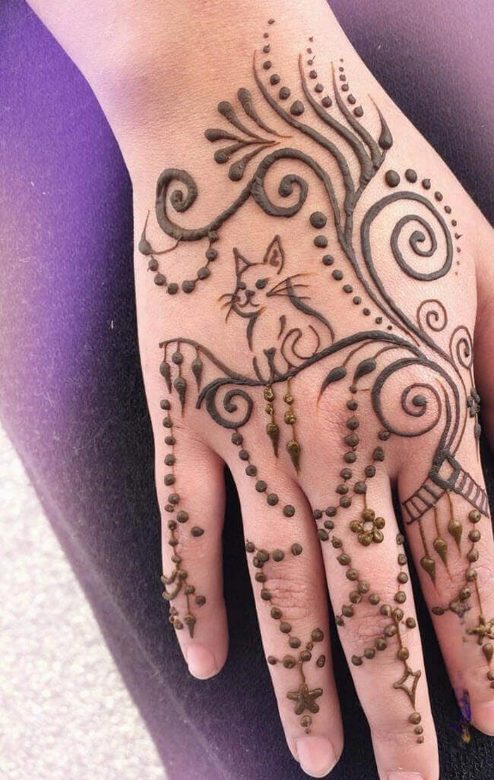 cat mehndi design simple front hand
