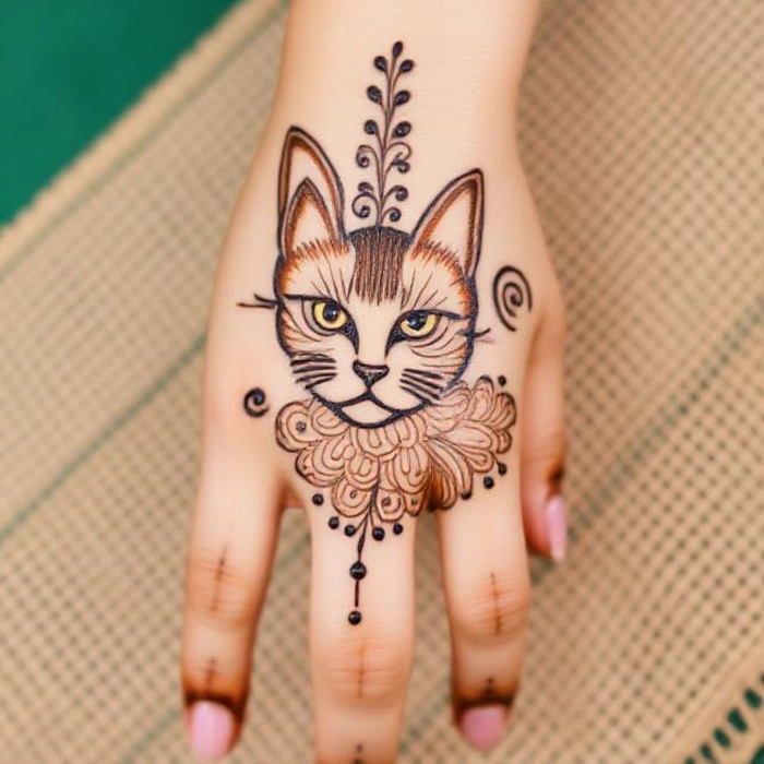 cat mehndi designs for kids front hand