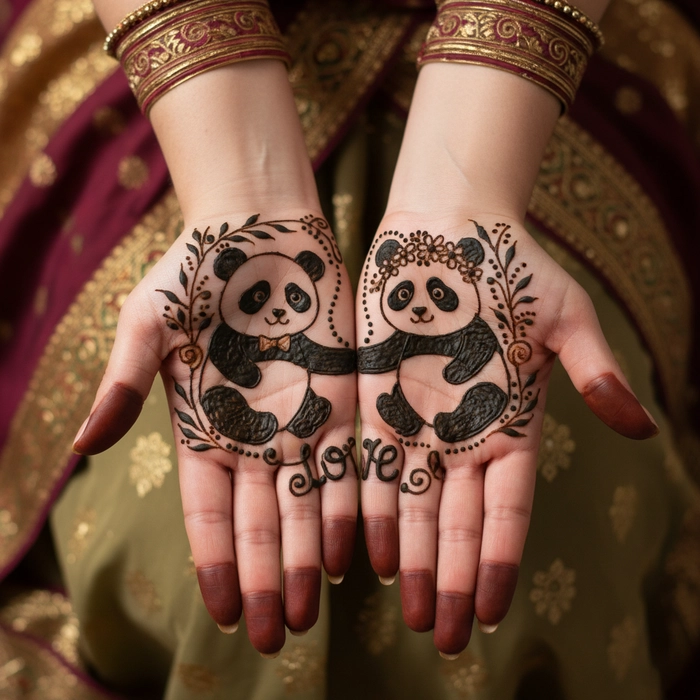 couple panda mehndi designtattoo panda mehndi design