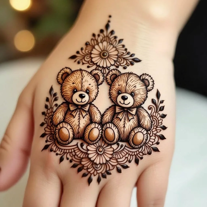 couple teddy bear mehndi design