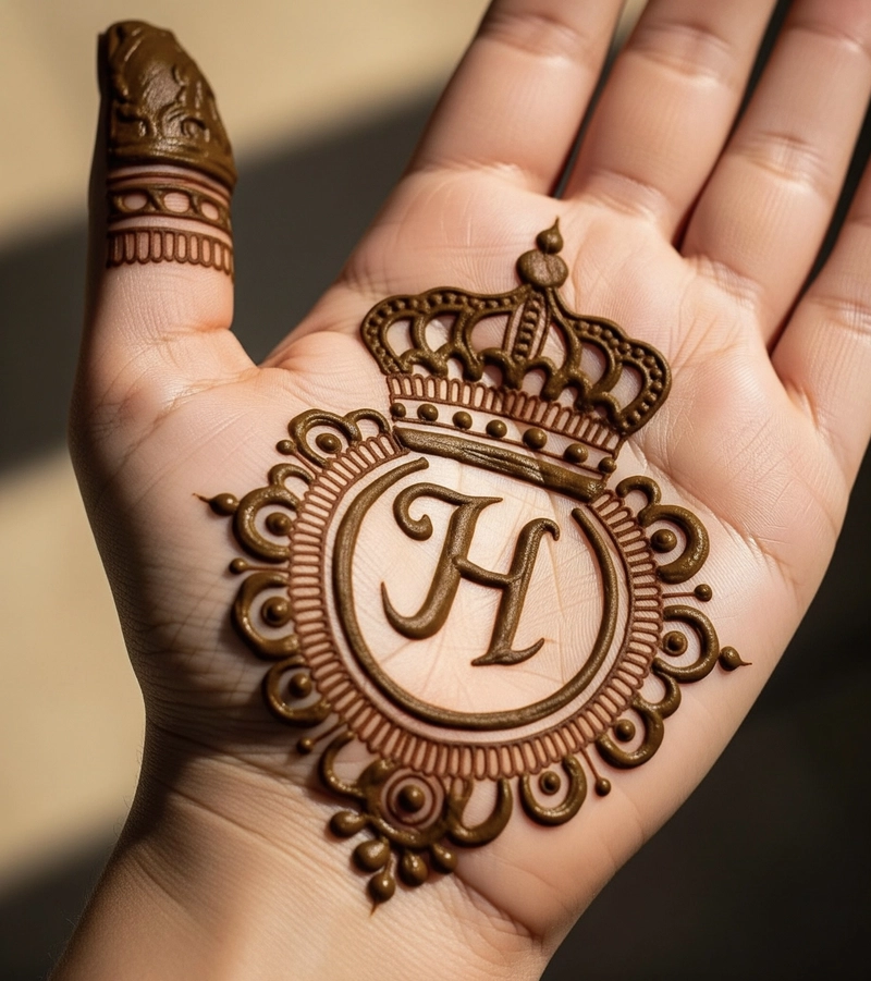 crown h letter mehndi design