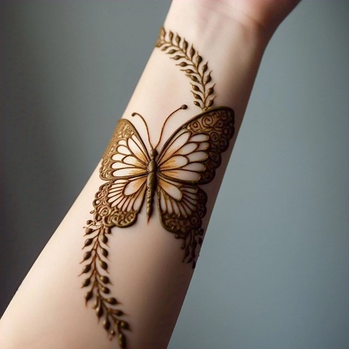 cute butterfly mehndi design for front hand