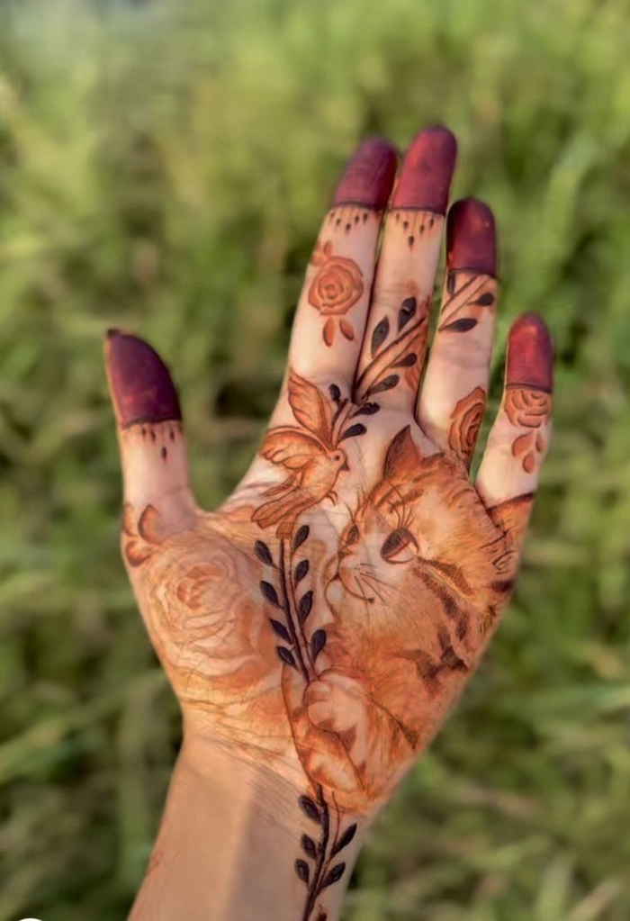 cute cat mehndi design
