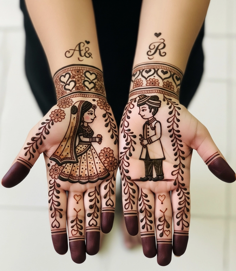 cute couple mehndi design 2026