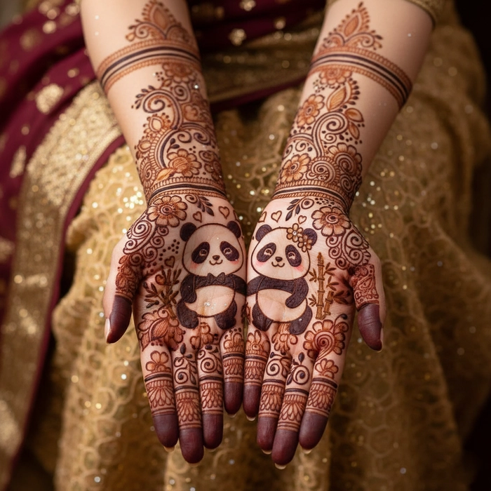 cute couple panda mehndi design