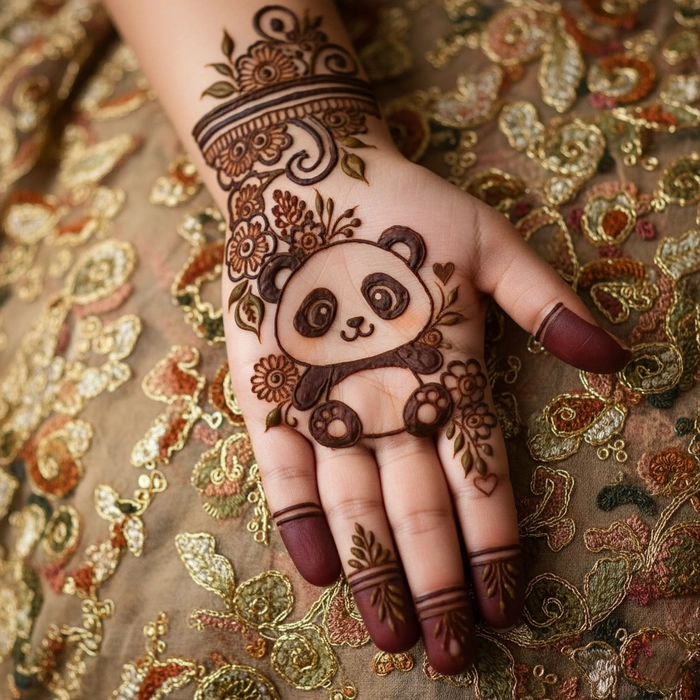 cute panda mehndi design for girls