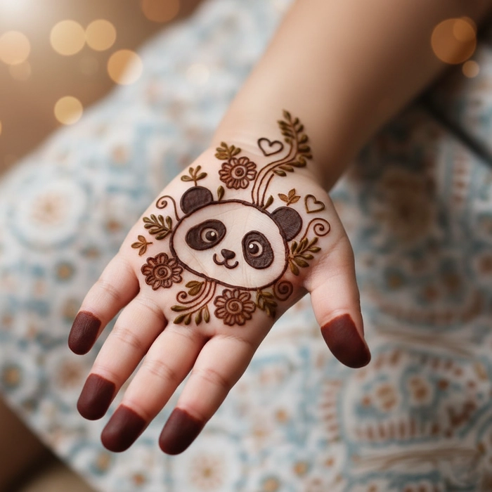 cute panda mehndi design for kids