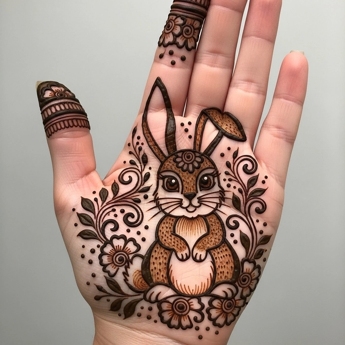 cute rabbit mehndi design