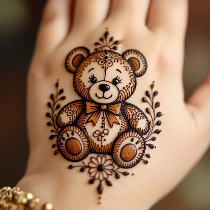 cute teddy bear mehndi design for kids