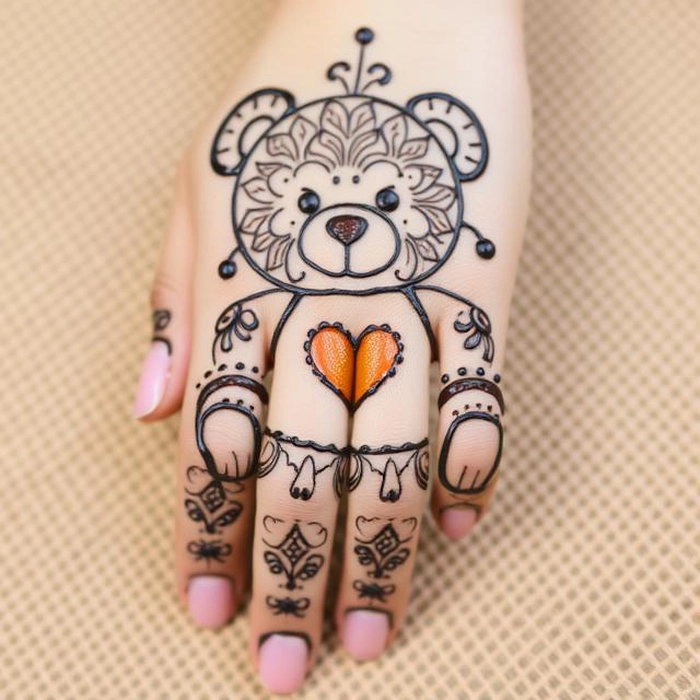 cute teddy bear mehndi design
