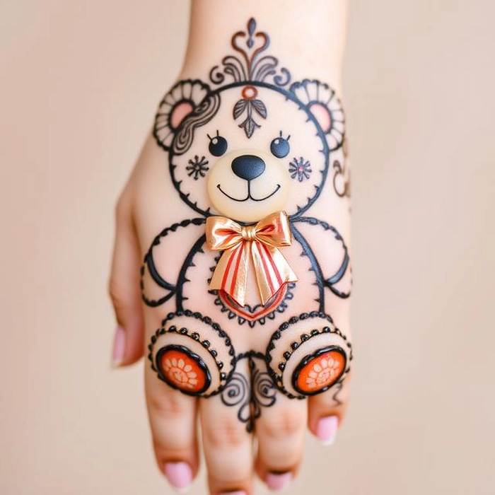 cute teddy bear mehndi designs