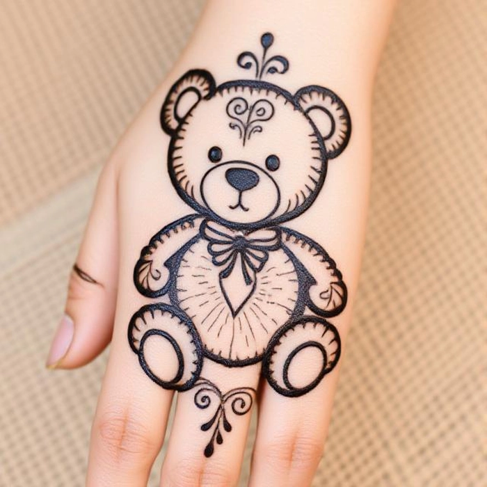 cute teddy bear panda mehndi design