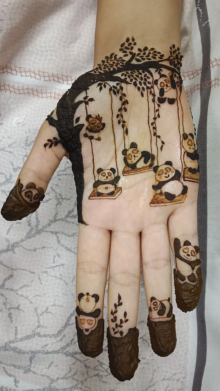 cute teddy bear panda mehndi design