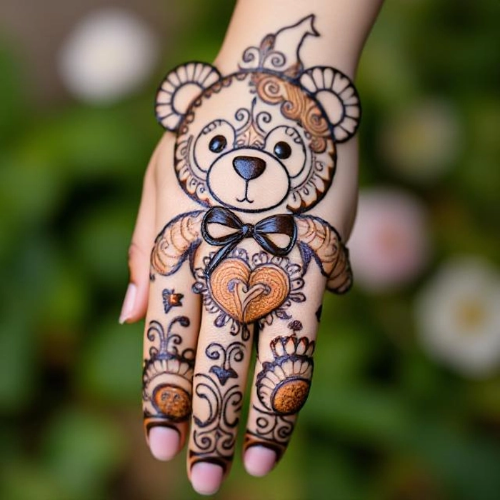 cute teddy mehndi design