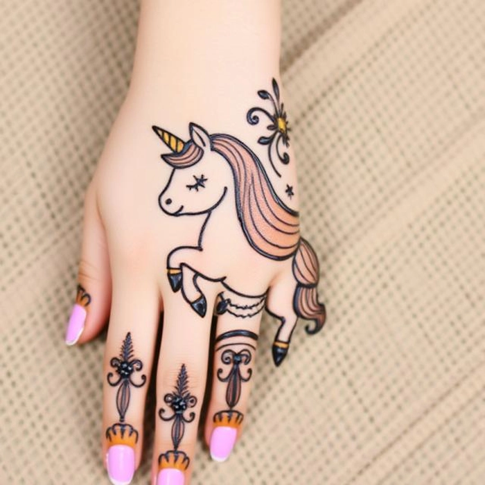cute unicorn mehndi design for kids