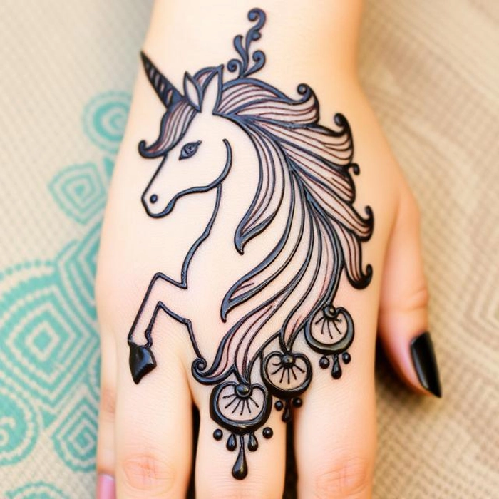 cute unicorn mehndi design