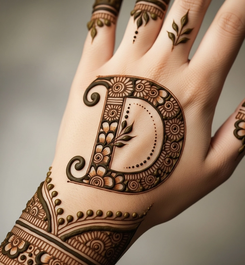 d letter mehndi design simple