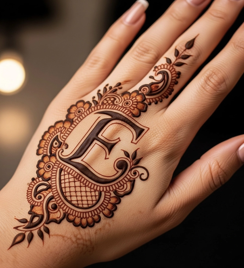 e letter mehndi design for girl