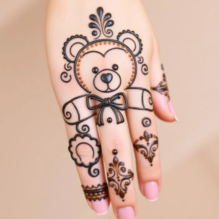 easy teddy bear mehndi design