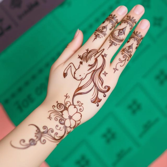 easy unicorn mehndi design for kids
