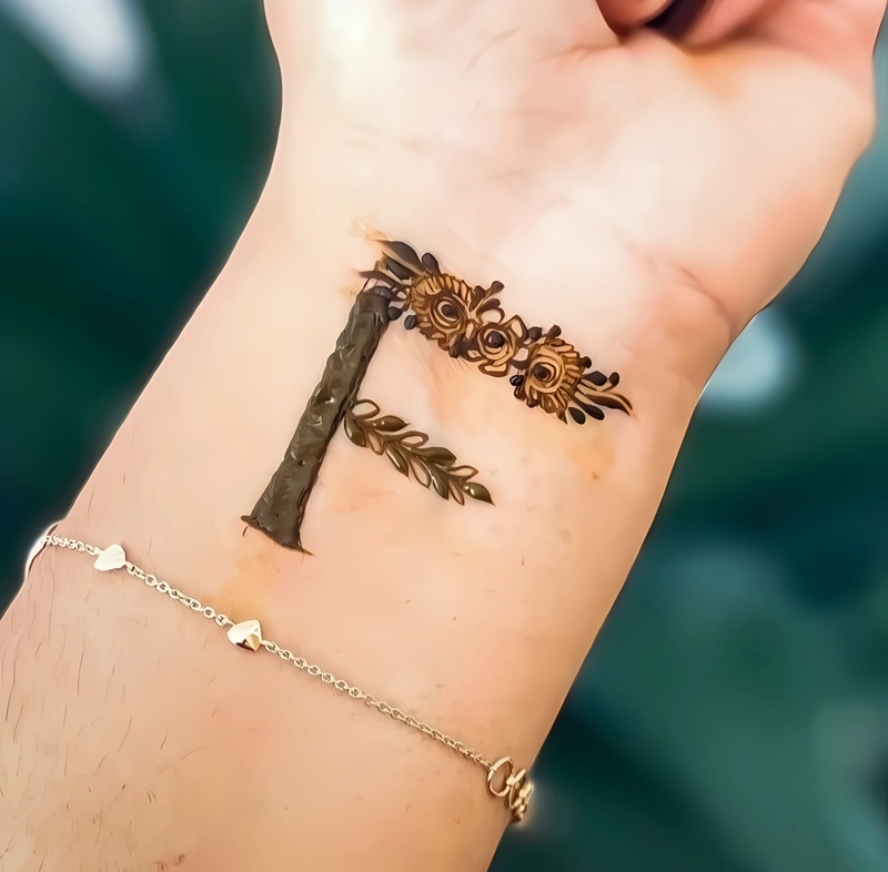 f letter mehndi design simple
