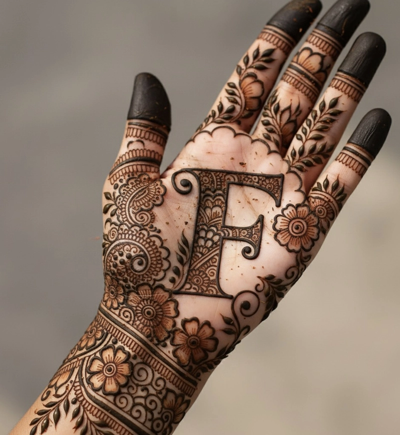 f name tattoo mehndi design