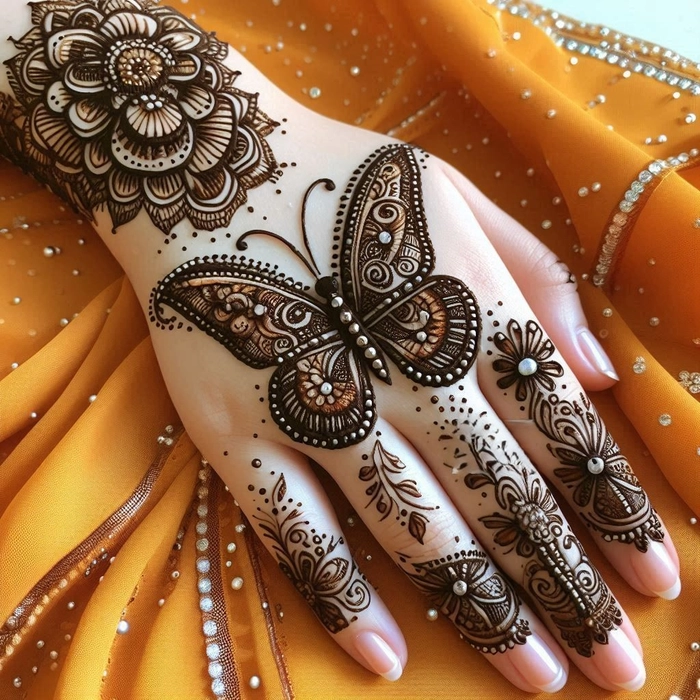 front hand butterfly mehndi design