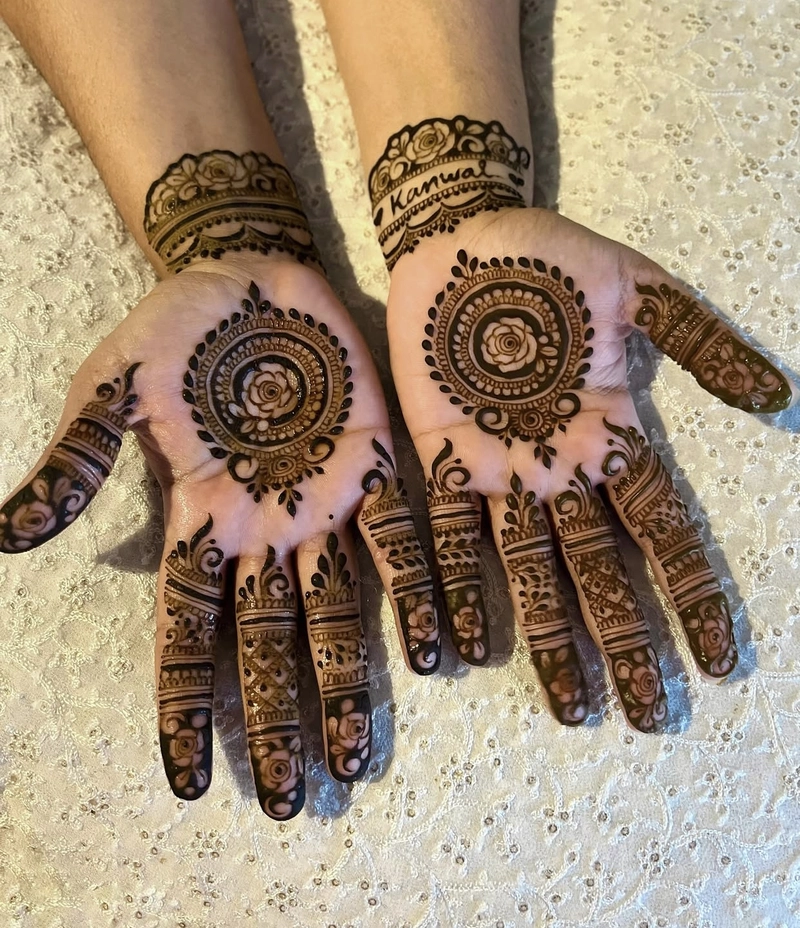 front hand rose flower mehndi design