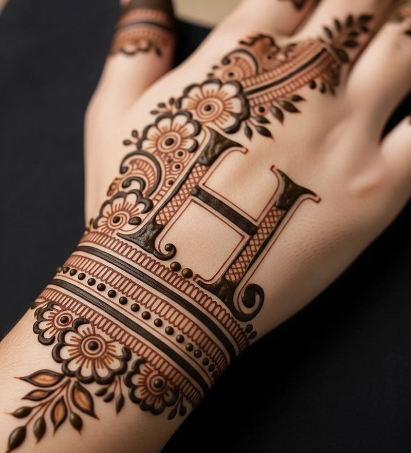 h alphabet mehndi design pic