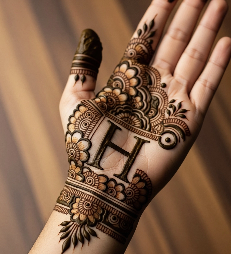 h letter tattoo mehndi designa