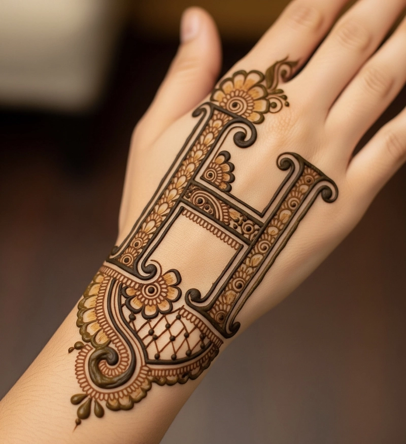h name tattoo mehndi design