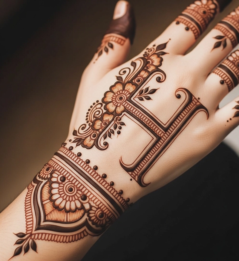 h word mehndi design