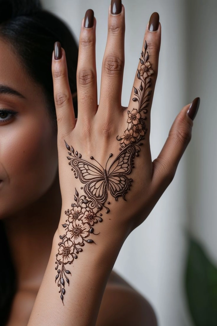 hand butterfly mehndi design