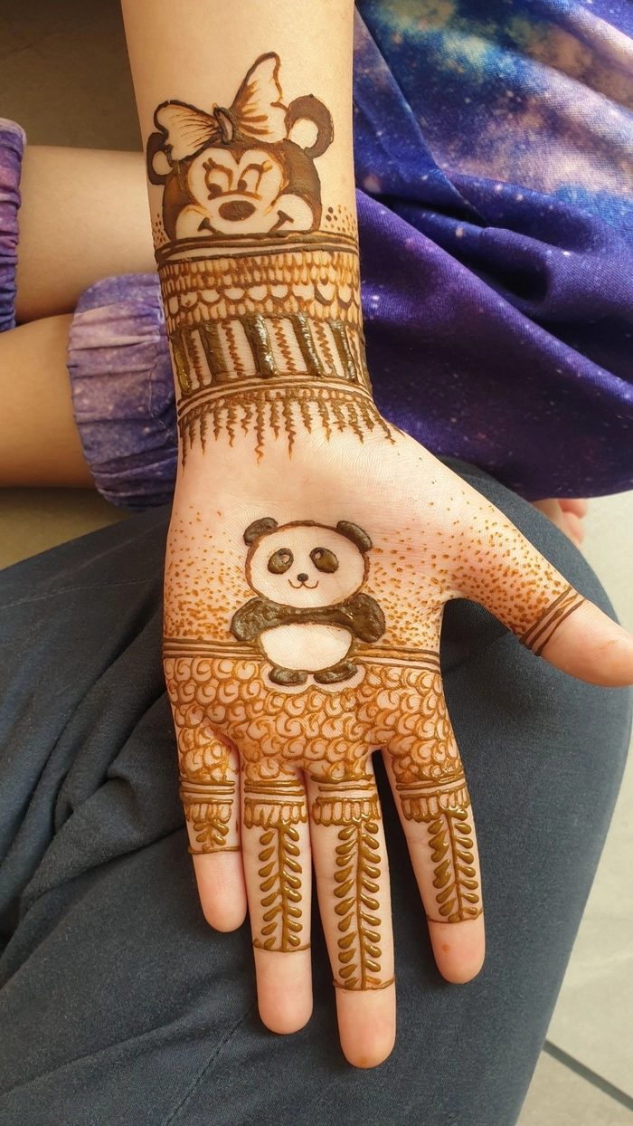 heart panda mehndi designssimple panda mehndi design
