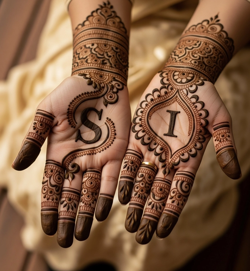 i and s letter mehndi design