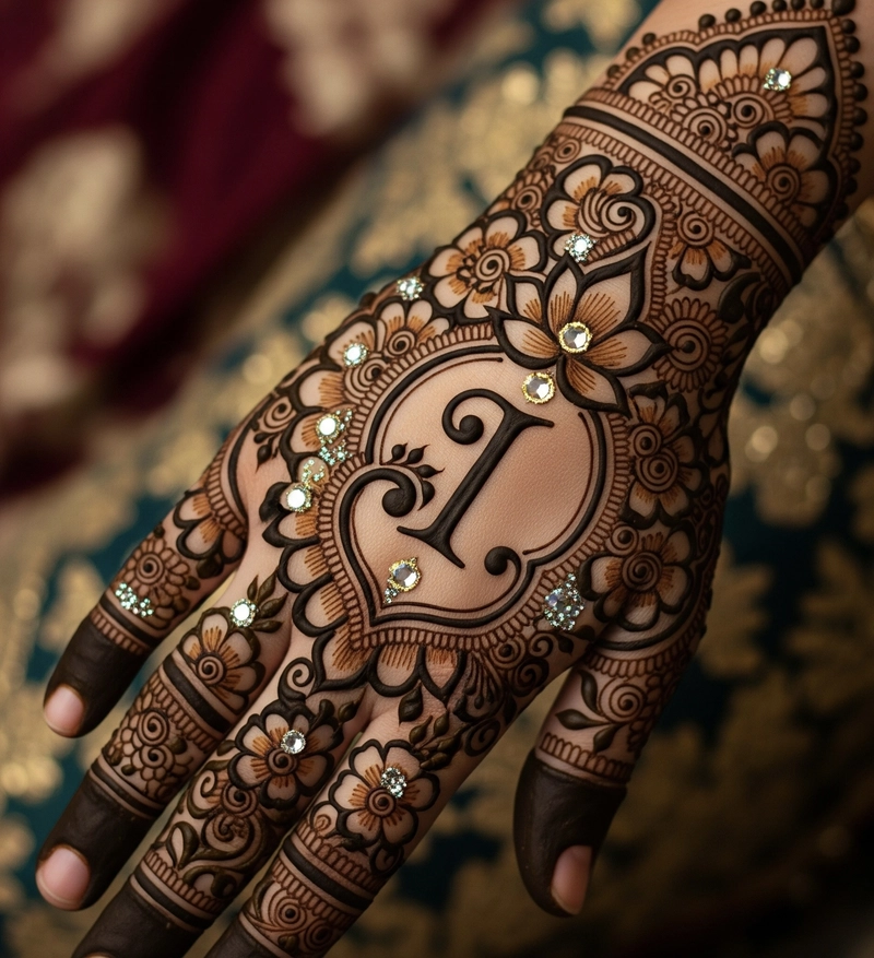 i letter mehndi design simple