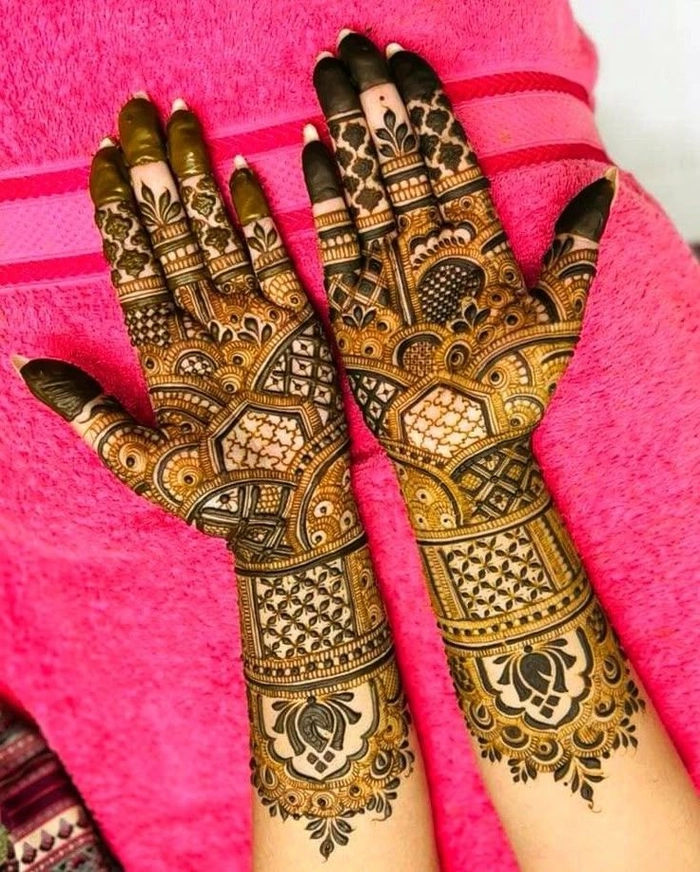 indo western mehndi design front hand