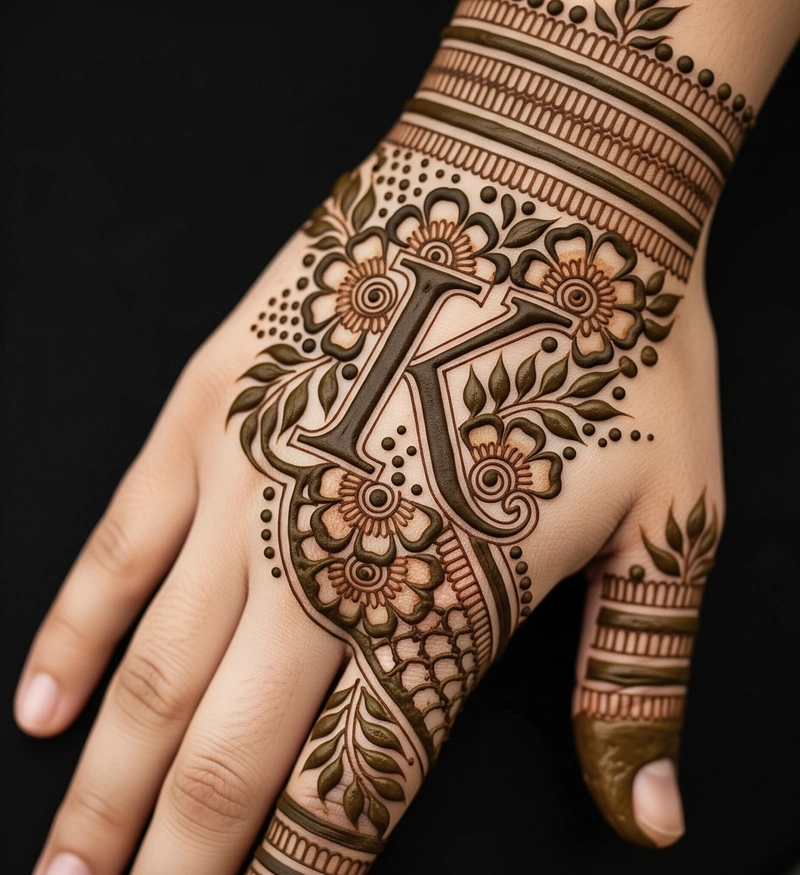 k letter mehndi design tattoo