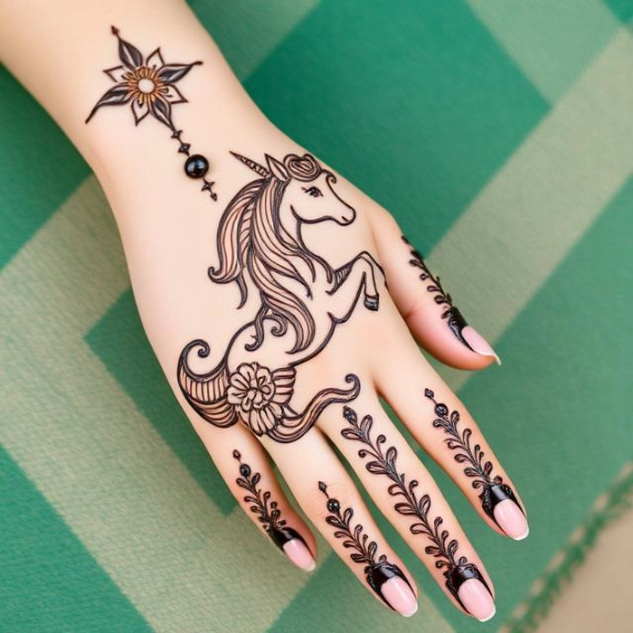 kids cute unicorn mehndi design