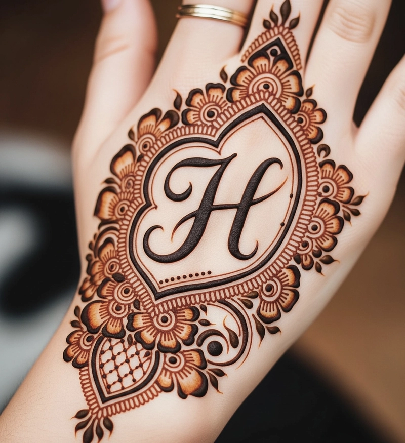 letter h mehndi design