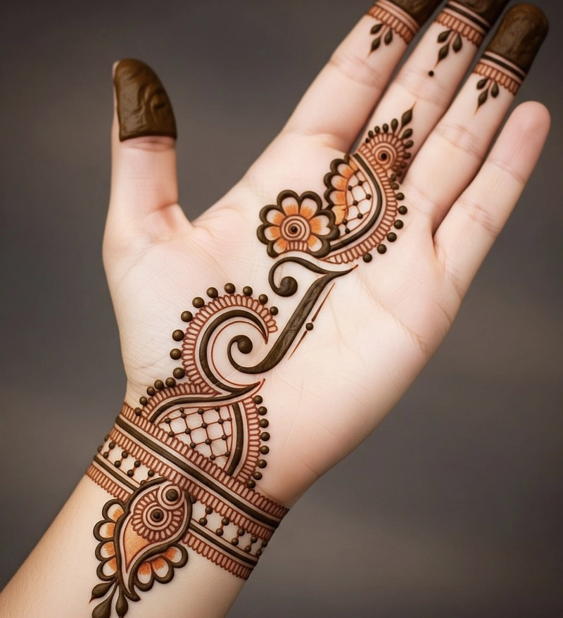 letter i mehndi design