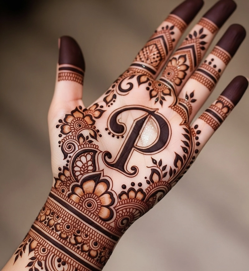 love p letter mehndi design