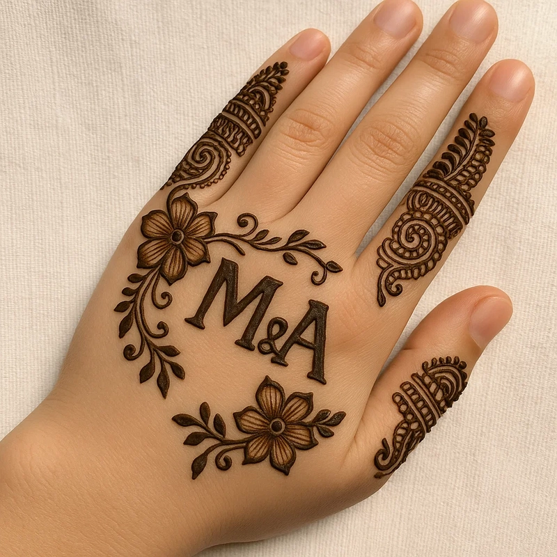 m and a letter mehndi design