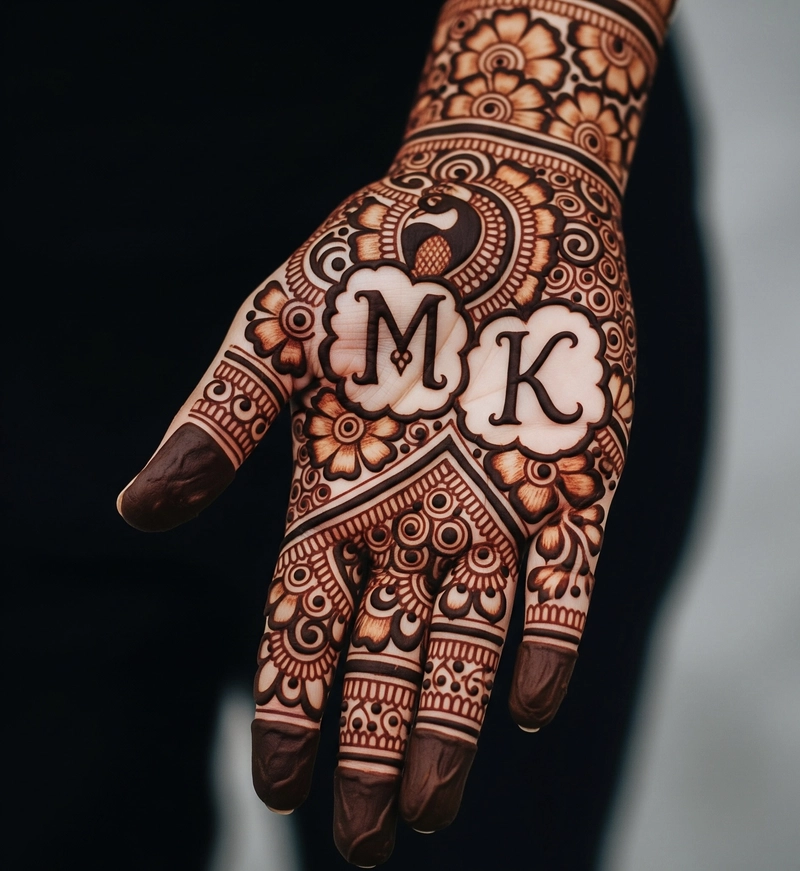 m k name mehndi design