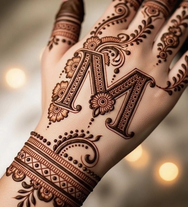 m letter mehndi design easy