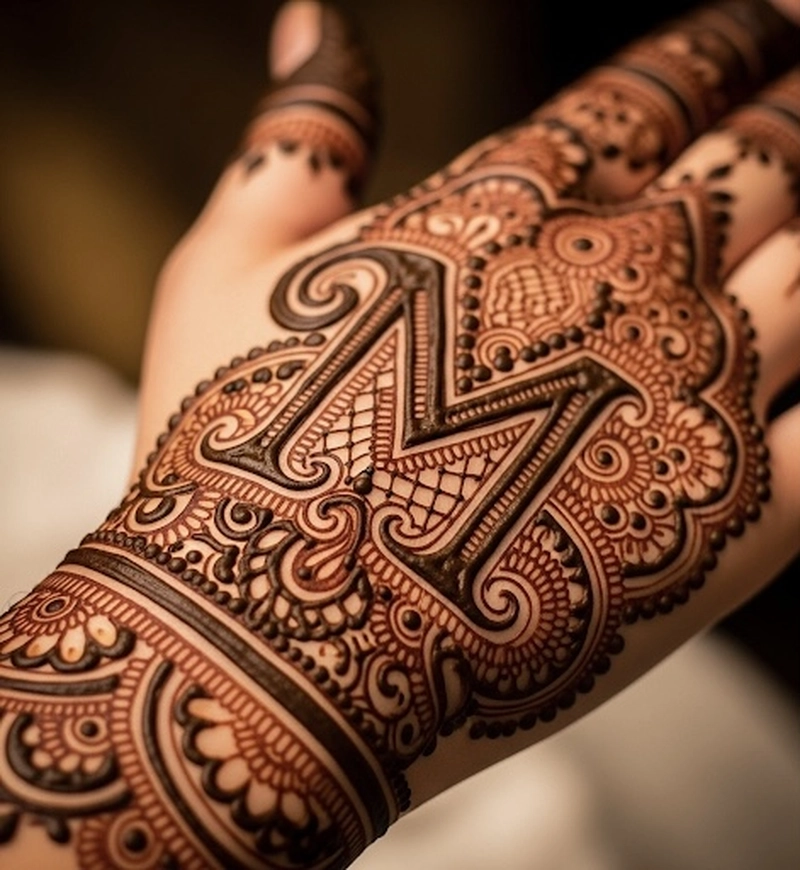 m letter mehndi design simple