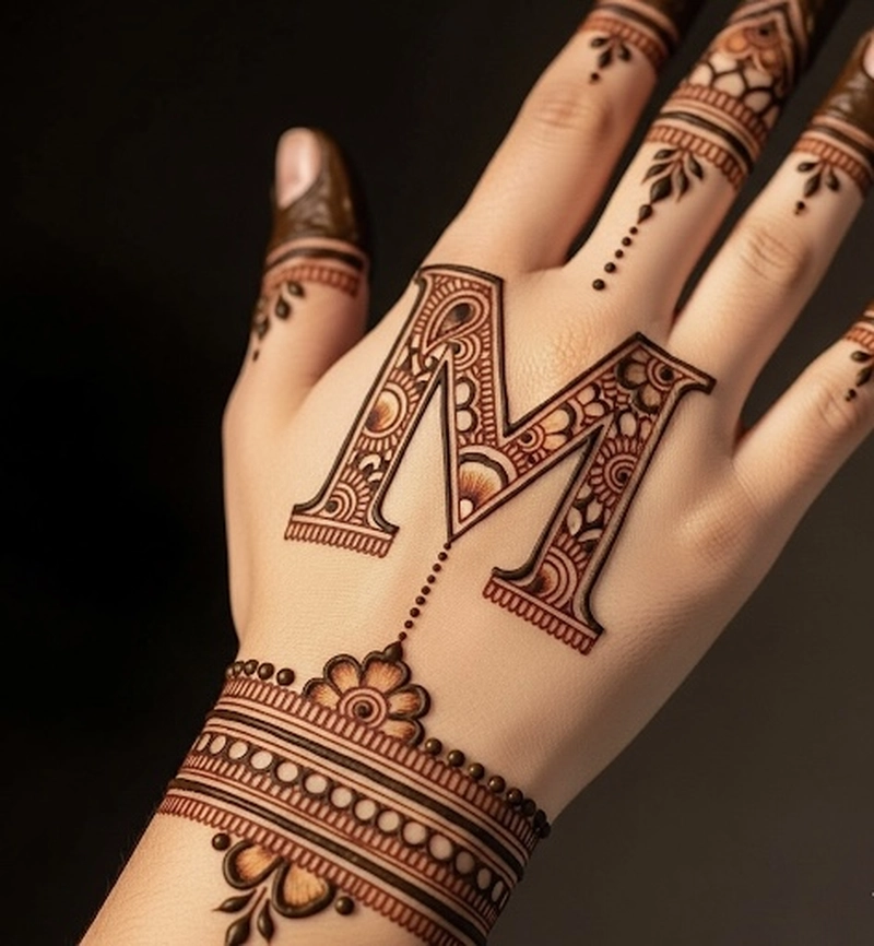 m letter mehndi design tattoo