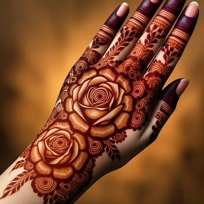 mehndi design front hand rose