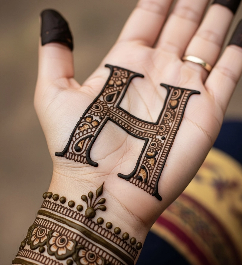 mehndi design with hidden letter h
