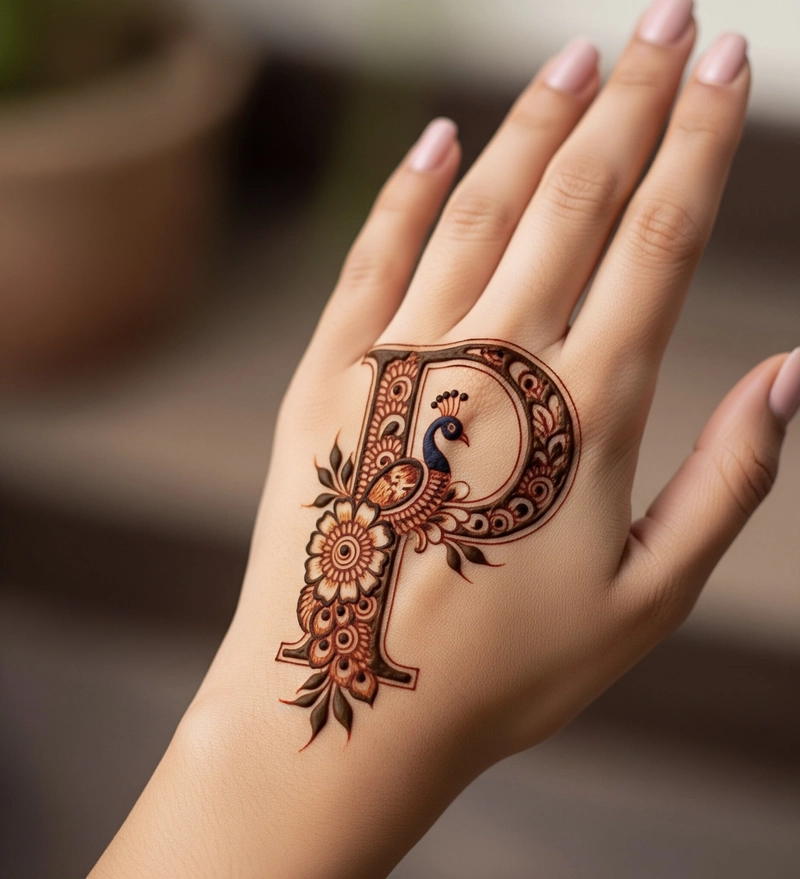 mehndi design with letter p